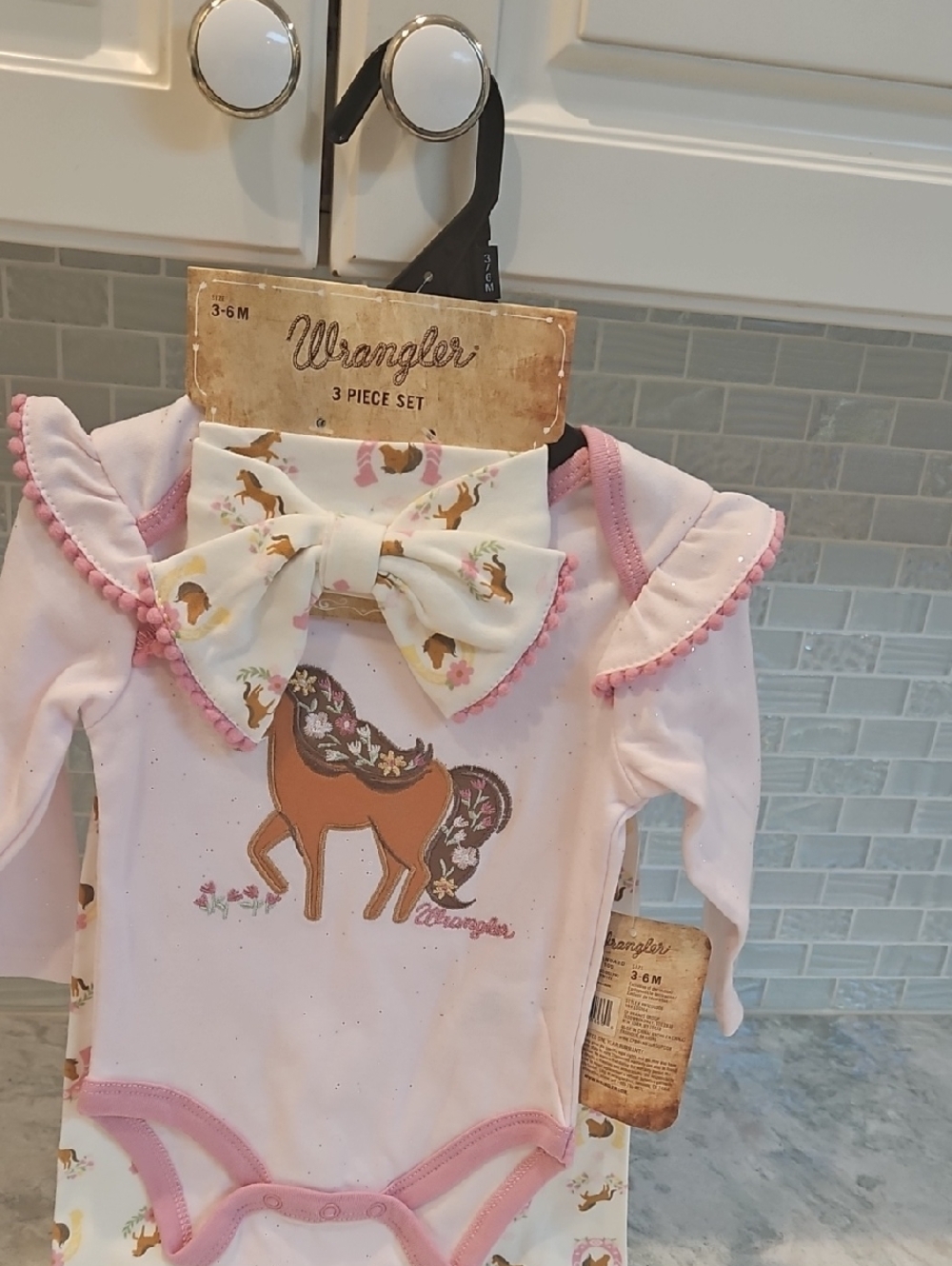 NWT Wrangler Pink Baby Onesie Set with Horse Bow